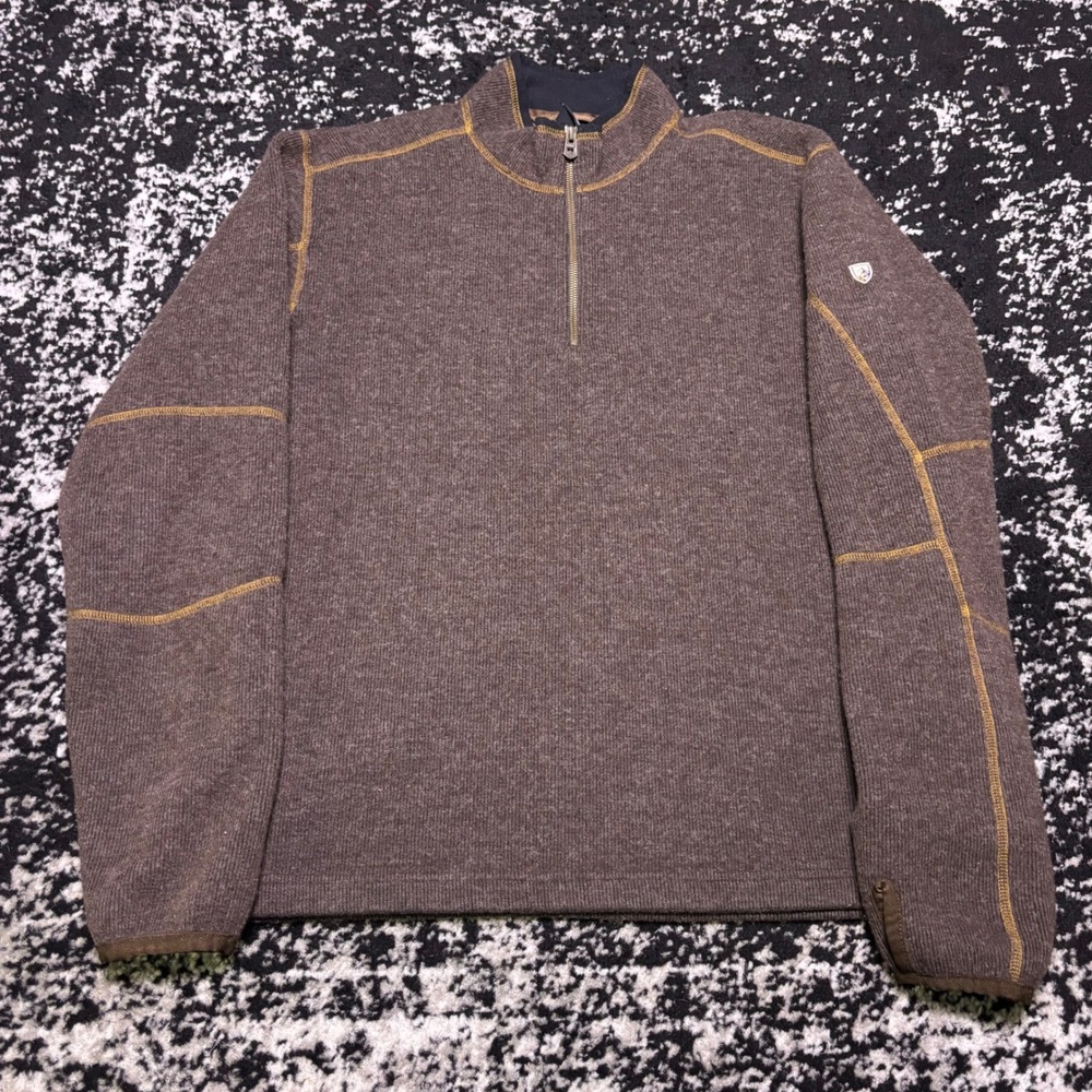 Kuhl Interceptr 1/4 Zip Fleece Sweater Brown Mens Large Thermokore Pullover